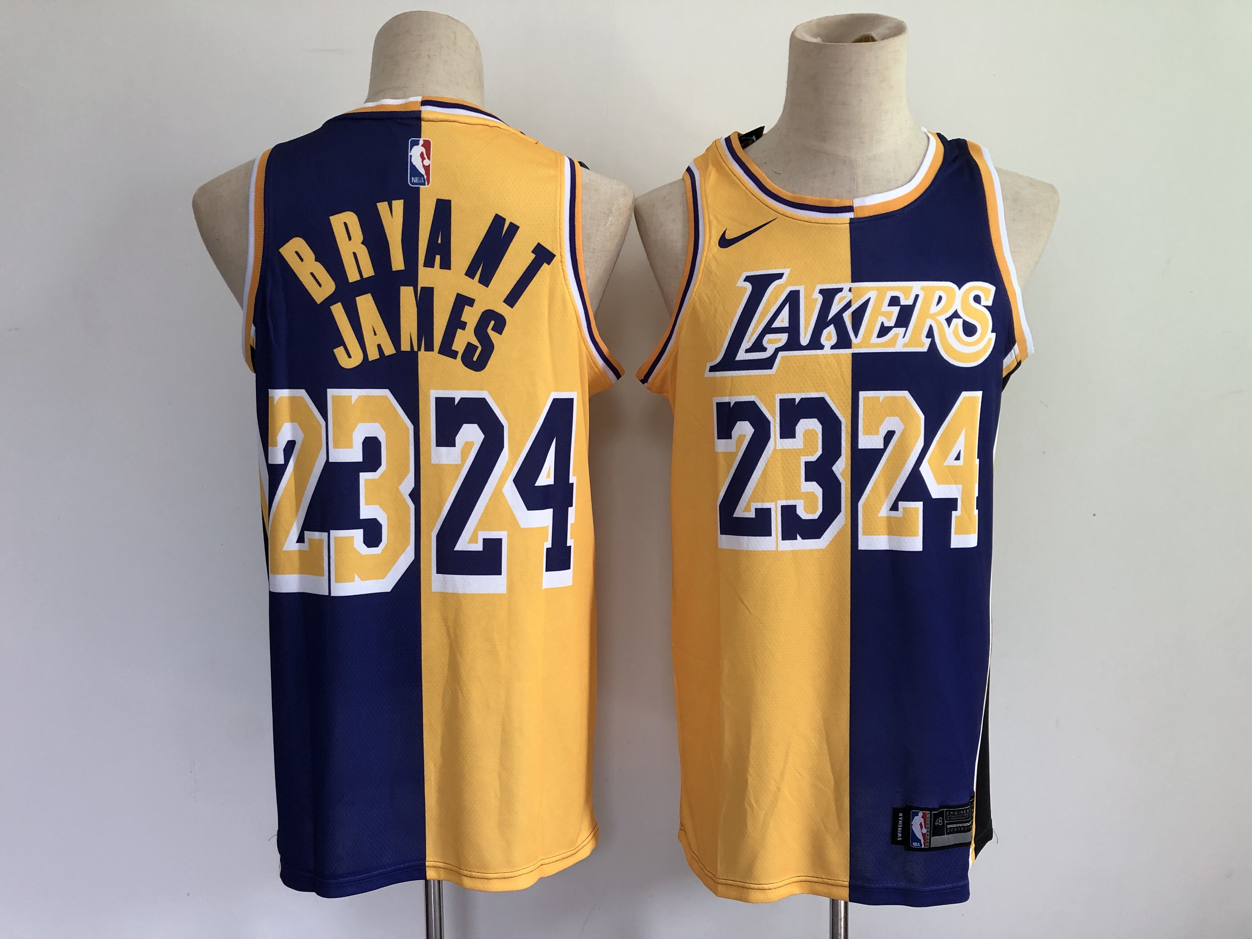 2021 Men Los Angeles Lakers 23 James purple gold kobe bryant split special mamba and la king jersey